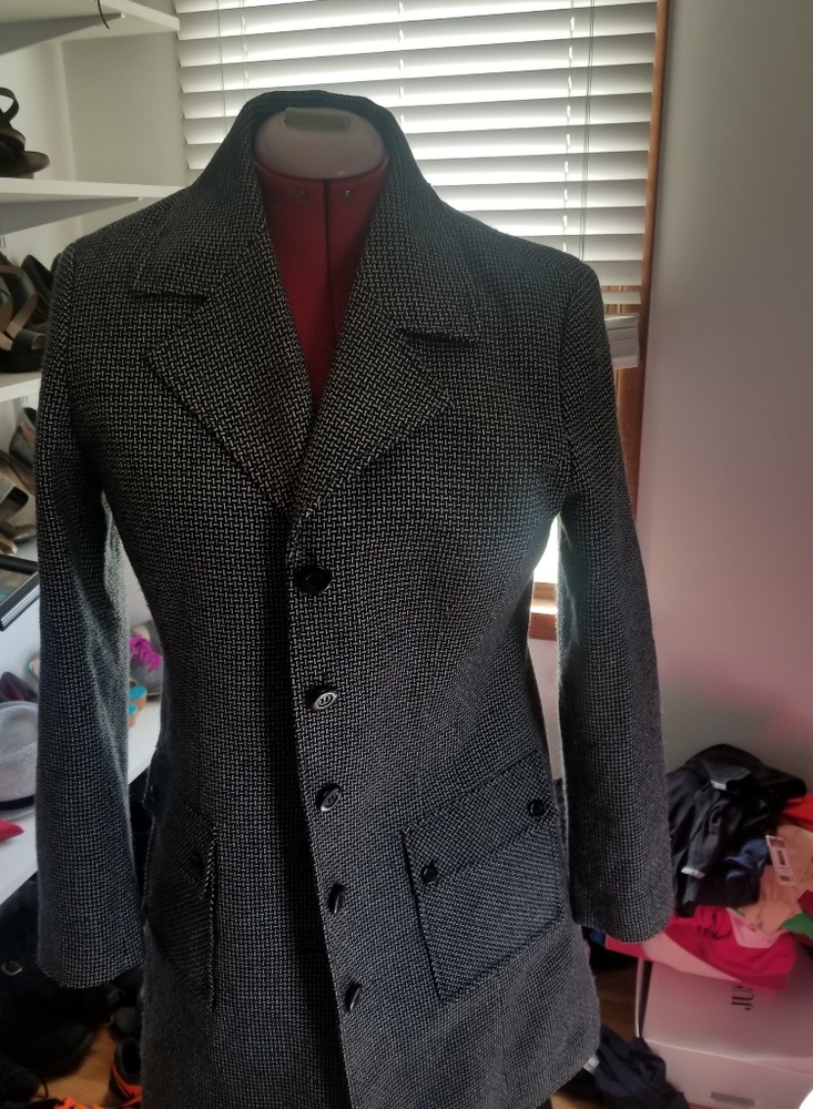 Black and white tweed peacoat